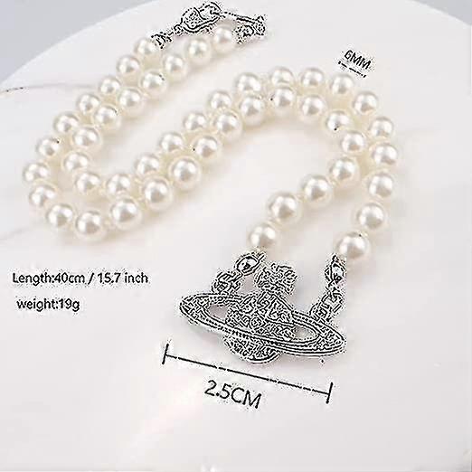 White Pearl Necklaces crystal Rhinestone Saturn Planet Necklace ladies Pendant Necklace Anniversary Birthday Mother's Day Jewelry Gifts For Mum He