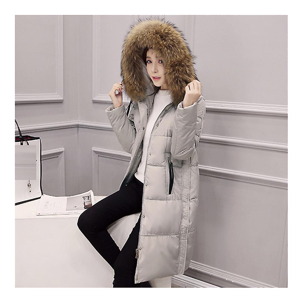 Winter Hooded Middle Long Slim Racoon Down Coat Woman