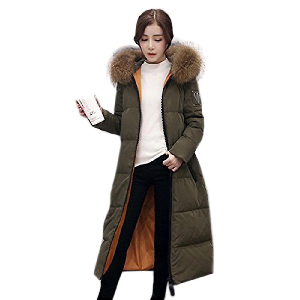 Winter Long Slim Warm Woman Down Coat Racoon Fur Collar
