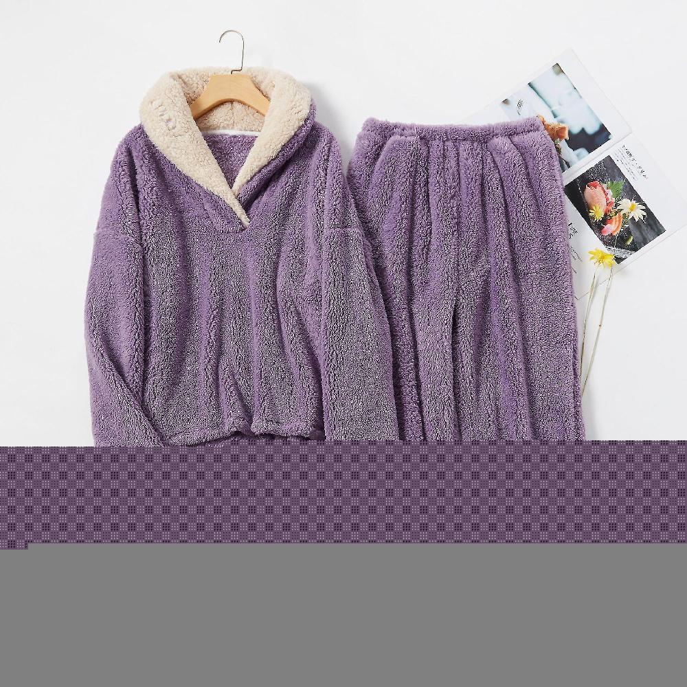 Winter Pajamas Female Coral Fleece Pajamas Pants Flannel Lapel Set Thickened Couple Homewear#1