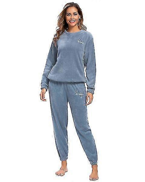 Winter Warm Pajamas Plus Fleece Top Trousers Round Neck Soft Pajamas Set