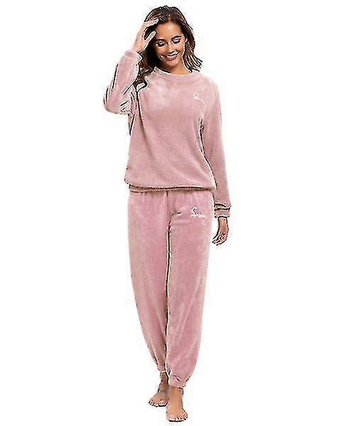 Winter Warm Pajamas Plus Fleece Top Trousers Round Neck Soft Pajamas Set