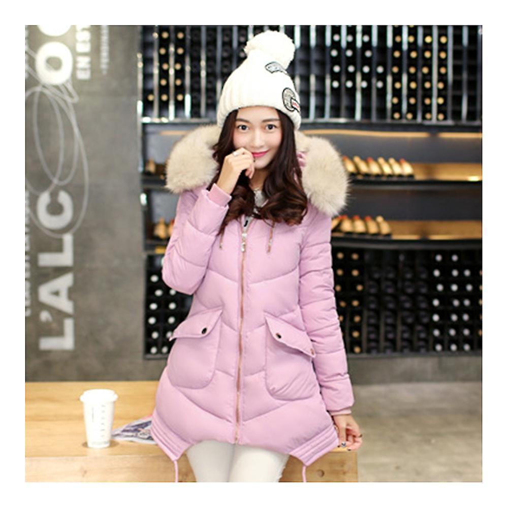Woman Fur Collar Hoodied Slim Down Coat Middle Long Thick