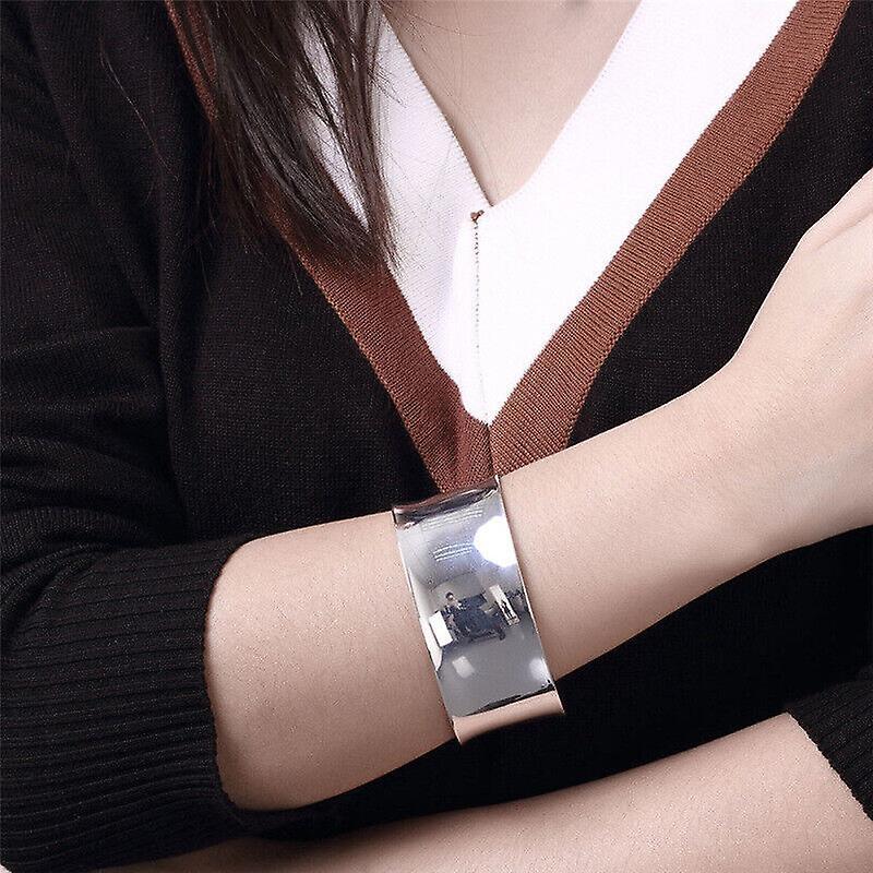 Women 925 Silver Large Polished Open Cuff Bangle Elegant Vintage New Bracelet