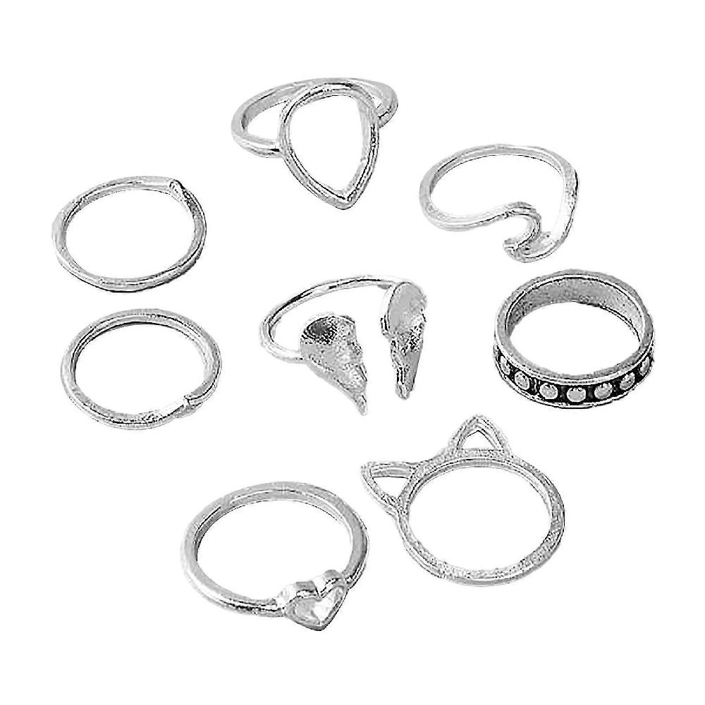 Women Bohemian Vintage Silver Stack Rings Above Knuckle Blue Rings Set