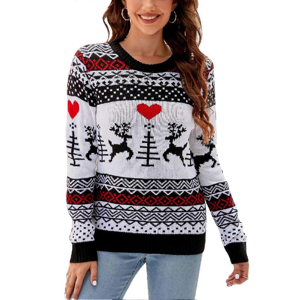Women Christmas Pullover Sweater Round Neck Long Sleeve Color Blocking Fashionable Casual Xmas Sweater For Home Party A1048 XL