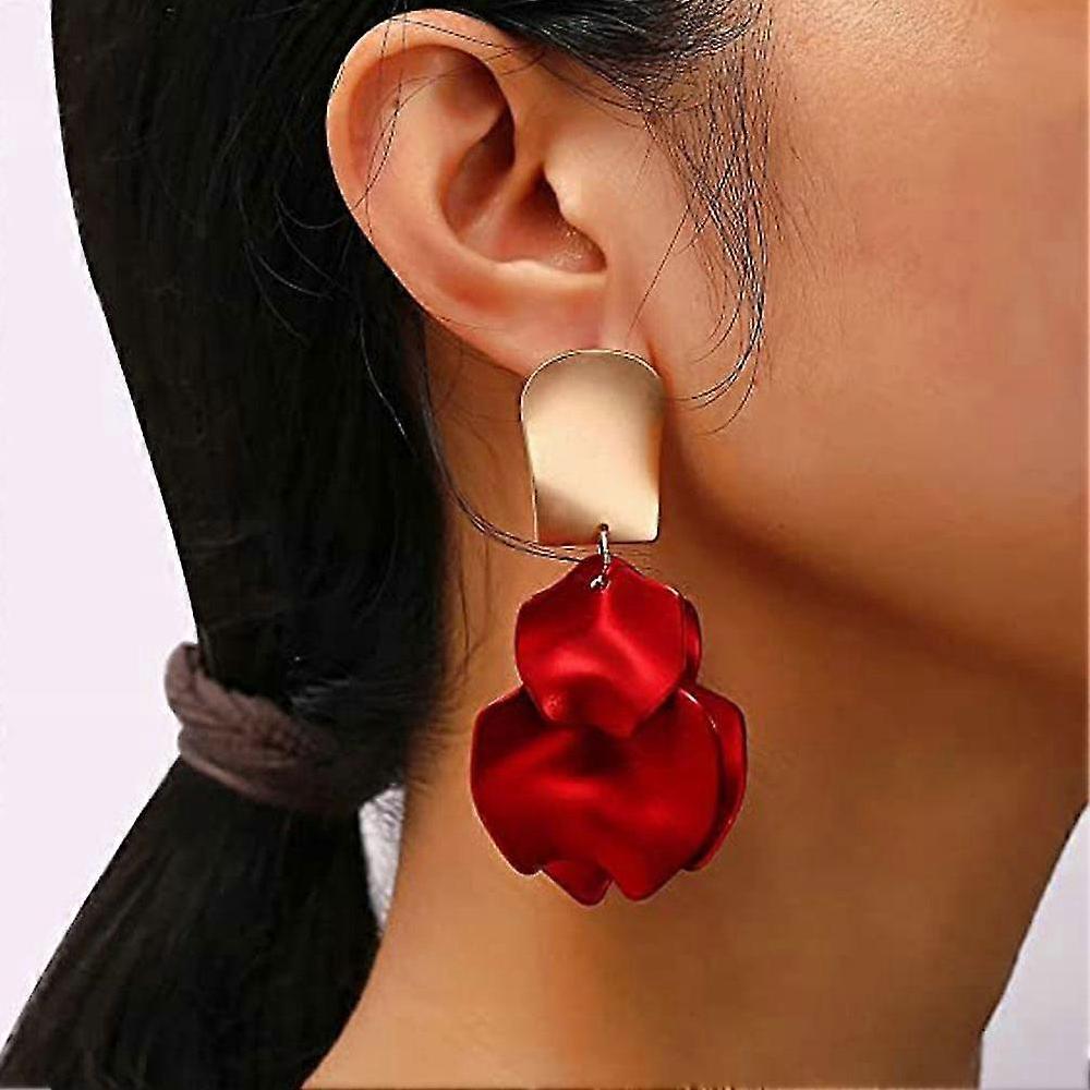 Women Dangle Drop Earrings Rose Petal Long Tassel Earrings Jewelry Earrings