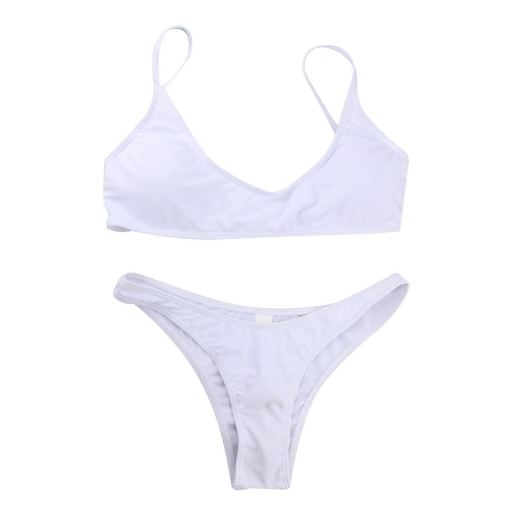 Women Detachable Padded Push Up Bikini Set Two Piece Swimsuit White XL