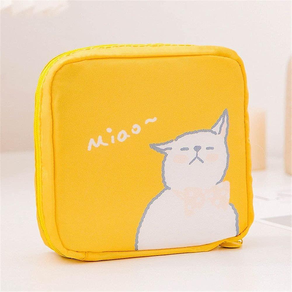 Women Girls Travel Kawaii Makeup Bag Sanitary Pads Bag Napkin Pouch Cosmetic Bags Coin Purse(yellow)