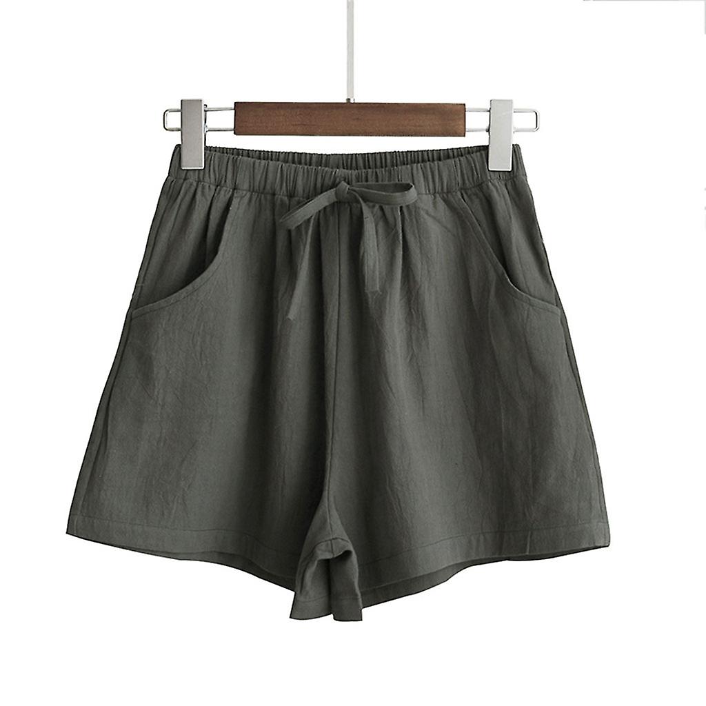 Women High Waist Cotton Linen Shorts Drawstring Waist Wide Leg Loose Short Pants