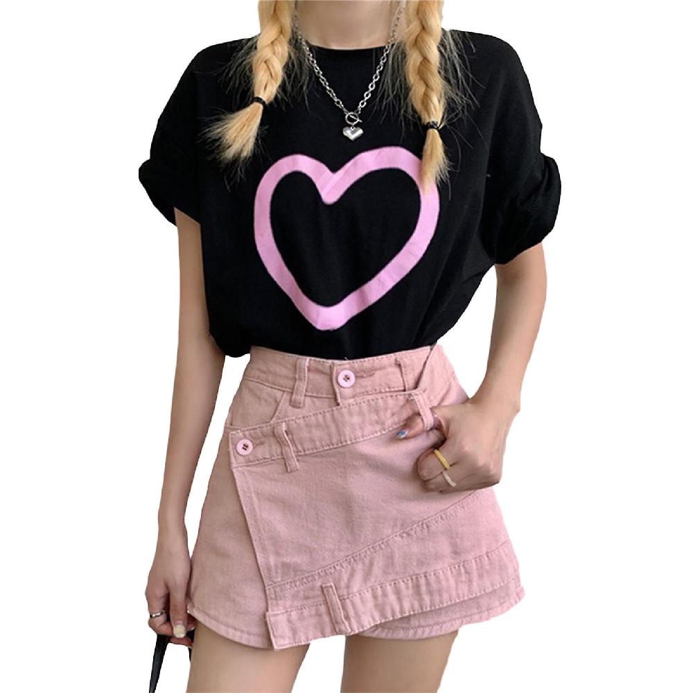 Women High Waist For Cross Wrap Pink Jean Shorts Asymmetric Wide Leg Denim Skirts