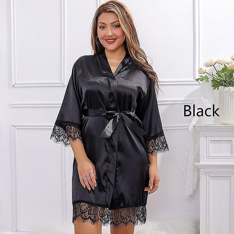Women Ice Silk Pajamas Robes Sleepwear Nightgowns Nightdress Red Black L XL Lace Smooth Soft Comfort
