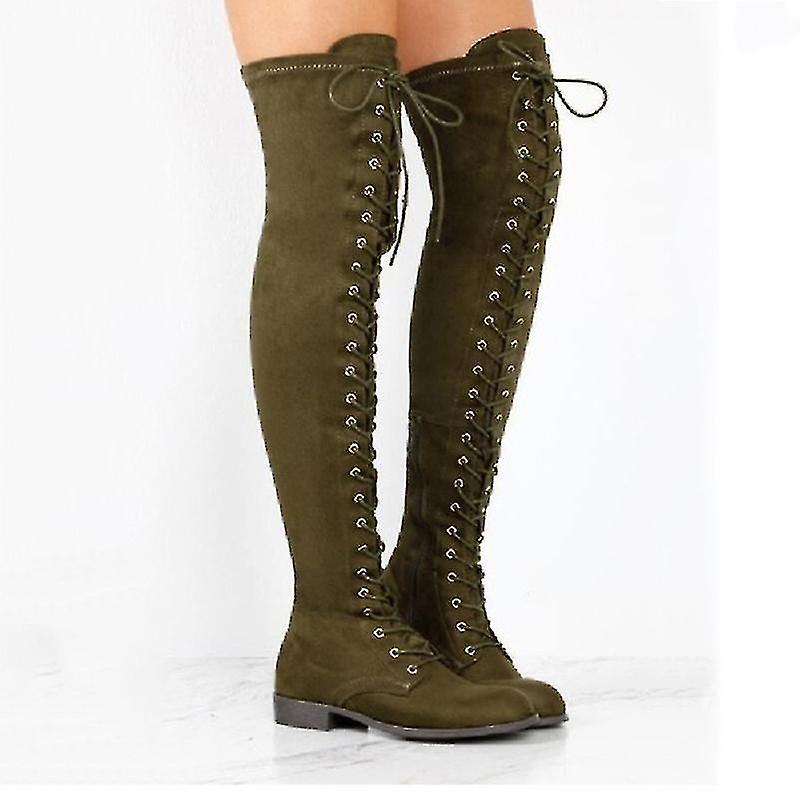 Women Over The Knee Thigh High Lace-up Flat Shoes