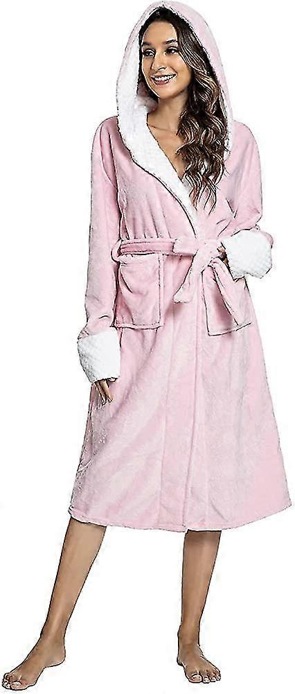 Women Oversized Hooded Dressing Gown Super Soft Sherpa Plush Blanket Bath Robe