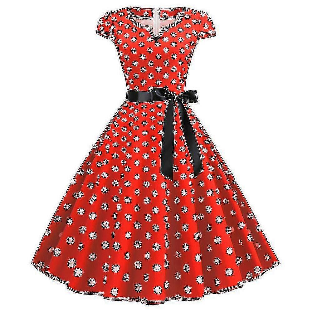 Women Polka Dot Retro 50s 60s Rockabilly Evening Party Swing Midi Dress