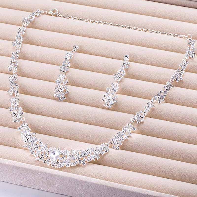 Women Rhinestone Crystal Collar Necklace Earrings Wedding Party Jewelry Set