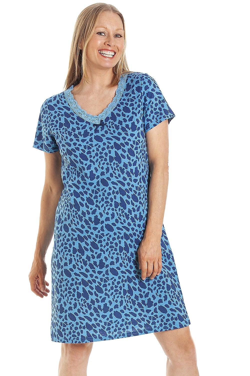 Women's Camille Womens Blue Animal Print Cotton Nightdress