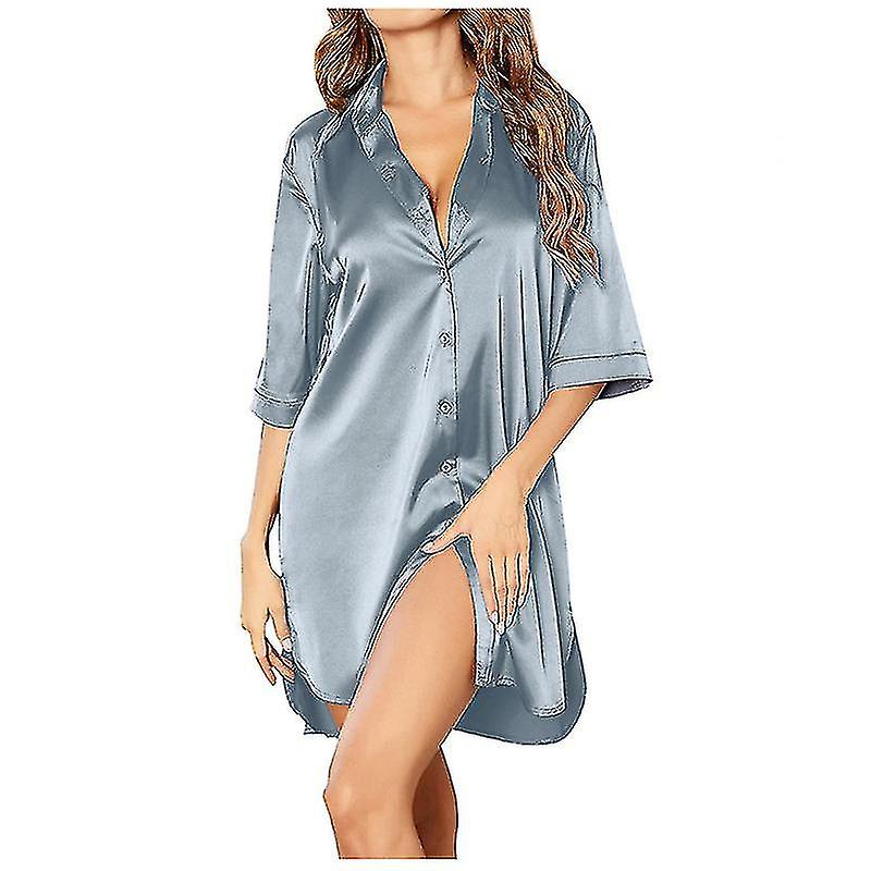 Women's Gown 3/4 Sleeve Sleepshirt Boyfriend Notch Collar Sleepwear