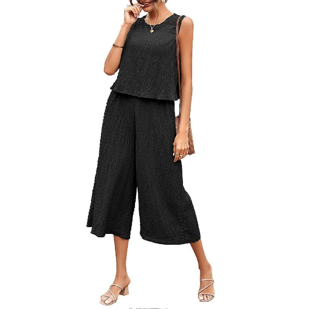 Women's Jumpsuit Sleeveless Pure Color Loose Casual Spring Summer Wide Leg Jumpsuit For Daily Wear Work School L Black