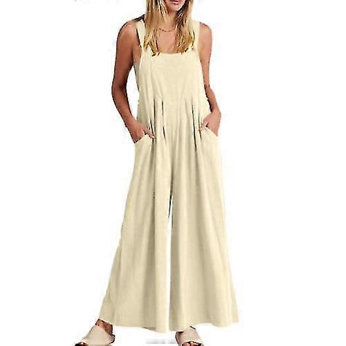 Women's Loose Sleeveless Jumpsuits Casual Wide Leg Jumpsuit With Pockets