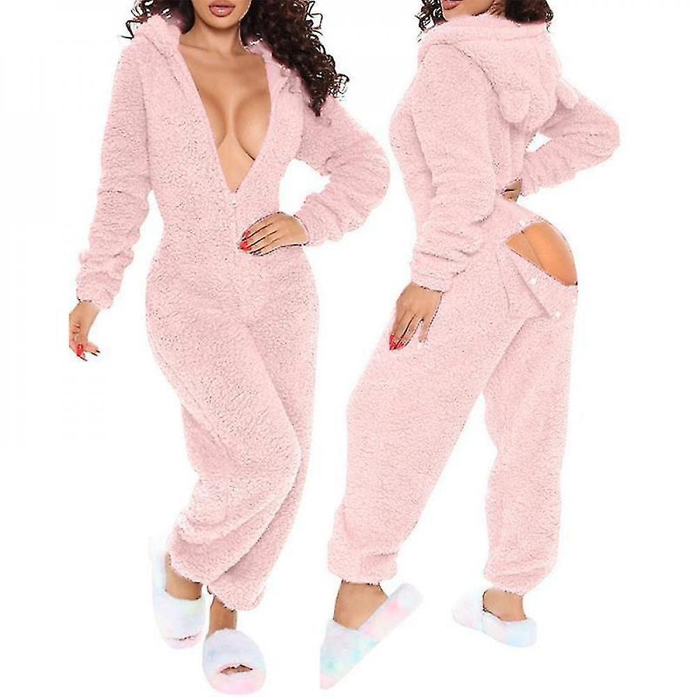 Women's Sexy Deep V Neck Bodycon Jumpsuit Pajamas Long Sleeve Romper Sleepwear JOT