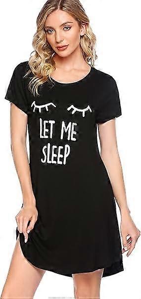 Women's Short-Sleeved Nightgown Jersey Print Women's Nightgown Black Size M