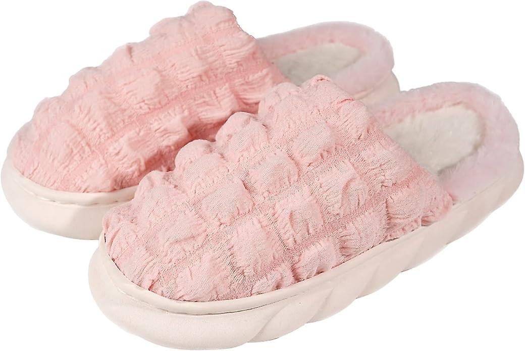 Women's Slippers Seersucker Fuzzy Memory Foam Slippers Comfortable Plush Winter Home Floor Slippers Fluffy And Furry