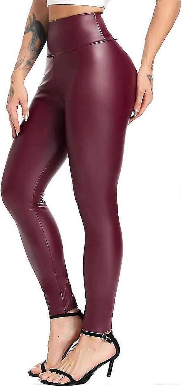 Women's Stretchy Faux Leather Slim Fit Wet Look Leggings Pants. Sexy Black High