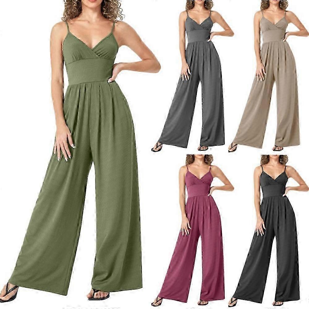 Women's V-neck Cami Wide Leg Jumpsuit Plus Size Jumpsuits For Women Dressy Sleeveless Summer Outfits V Neck Wide Leg Pants Spaghetti Strap Sexy Rompe