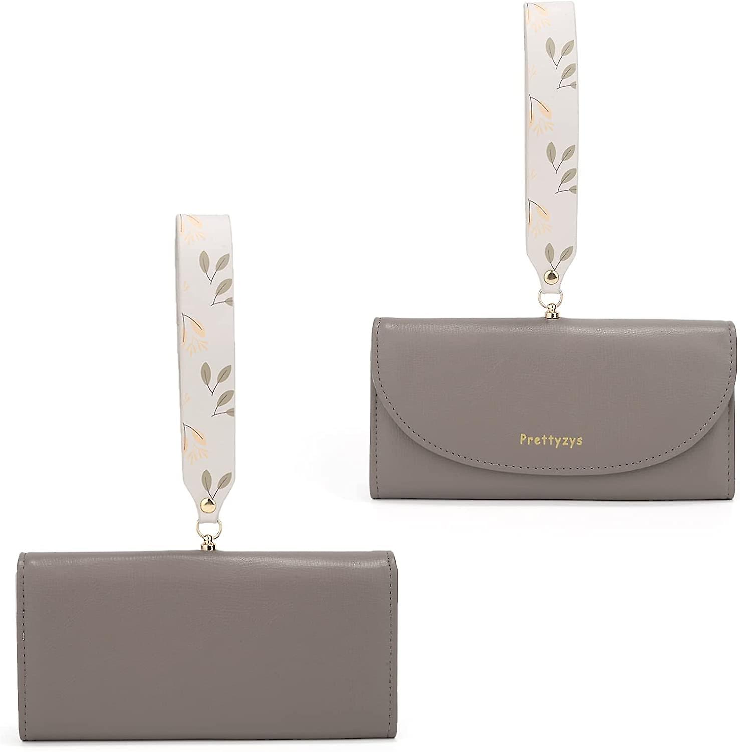 Women's Wristlet Wallets Trifold Billfold Credit Card Holder Cash Coin Pocket Pu Leather L- Gray