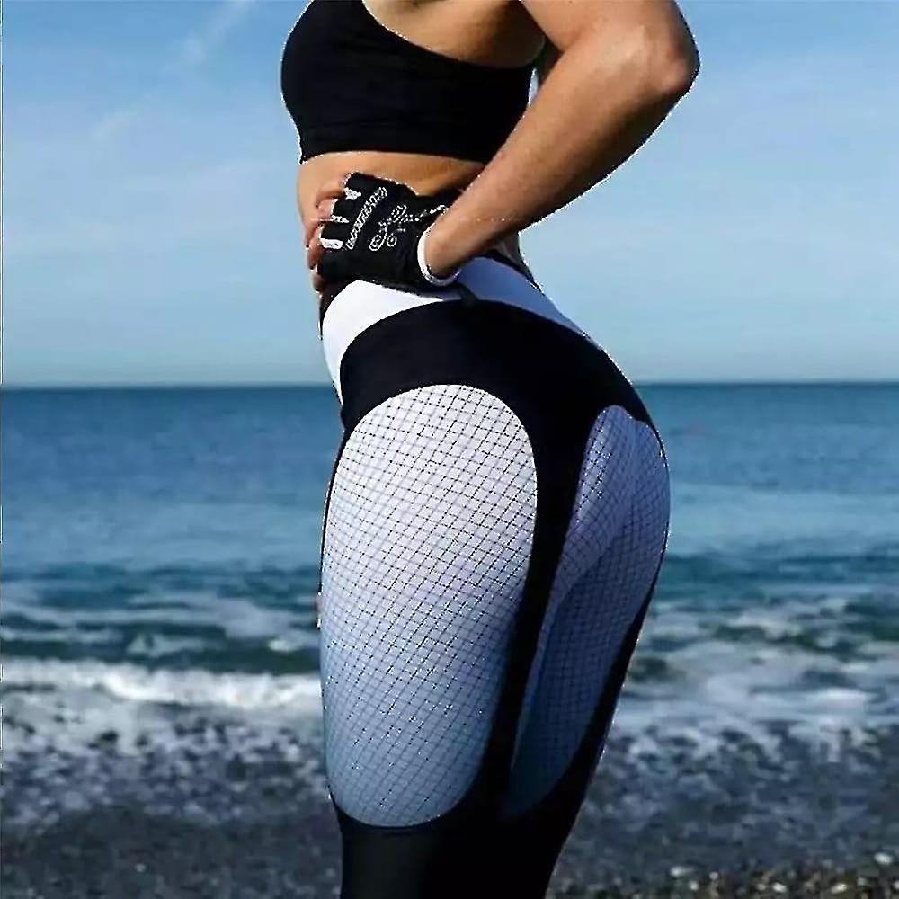 Women's Yoga Leggings Tummy Control Butt Lift High Waist Yoga Fitness Gym Workout Cropped Leggings Bottoms Color Block White Red Sports Activewear Hig