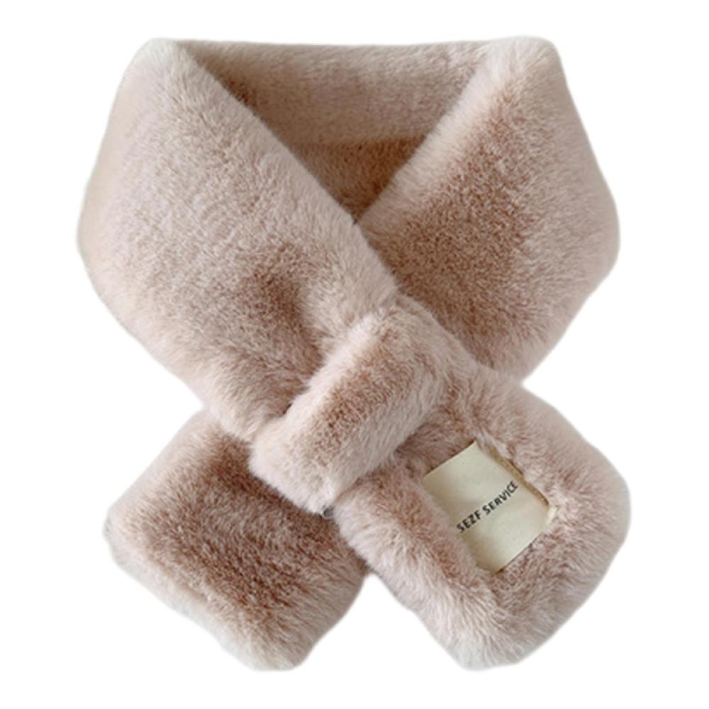 Women Scarf Cross Solid Color Plush Furry Imitation Rabbit Fur Faux Collar Thicken Warm Ladies Scarf for Outdoor
