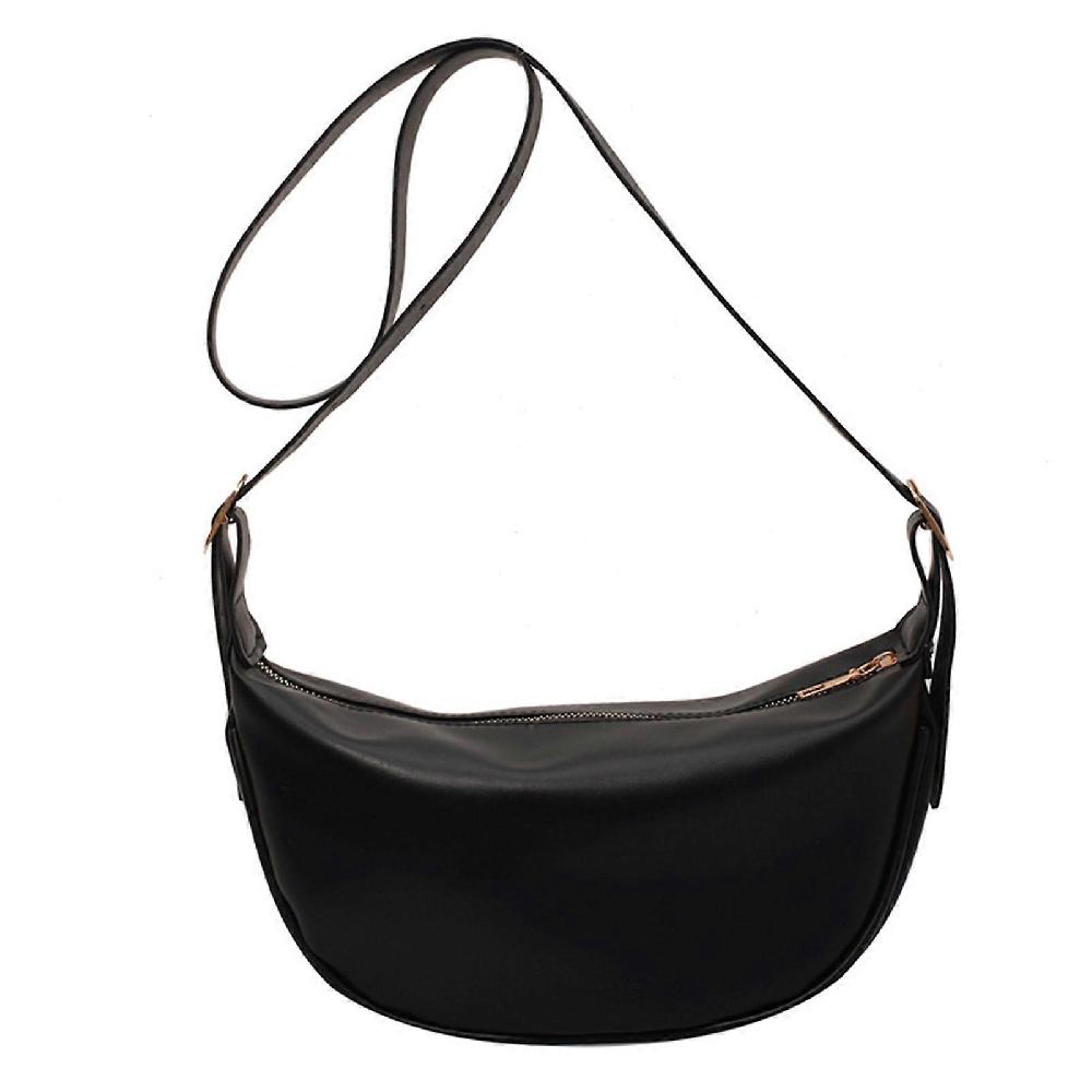 Women Shoulder Bag Small Pouch Pu Leather Zipper Closure Sling Dumpling Bag For Female Black Free Size