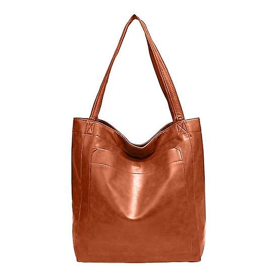 Women Shoulder Bag Smooth Faux Leather Retro Large Capacity Solid Color Great Load Bearing Firm Stitching Outer Pocket Phone Keys Cards Storage