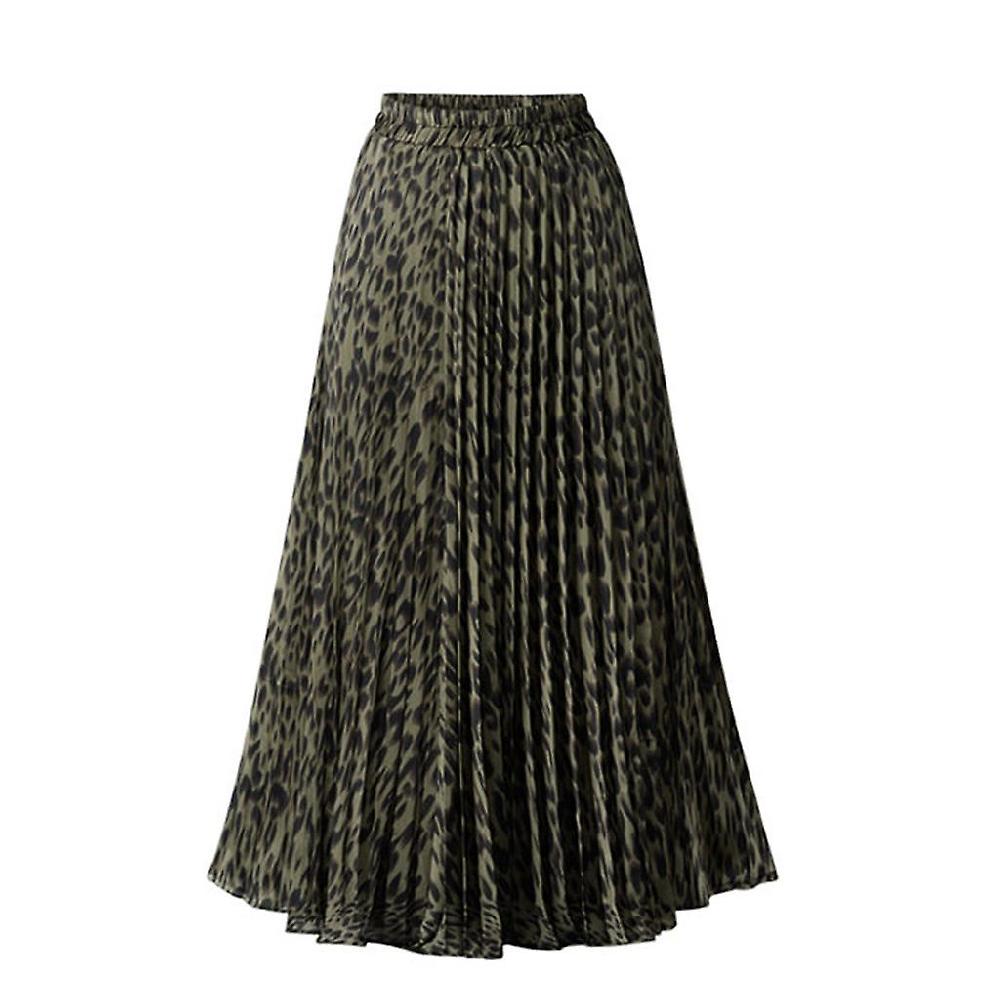 Women Skirt Fashion Women Chiffon Loose Leopard Printed Evening Party Layered Pleated Skirt