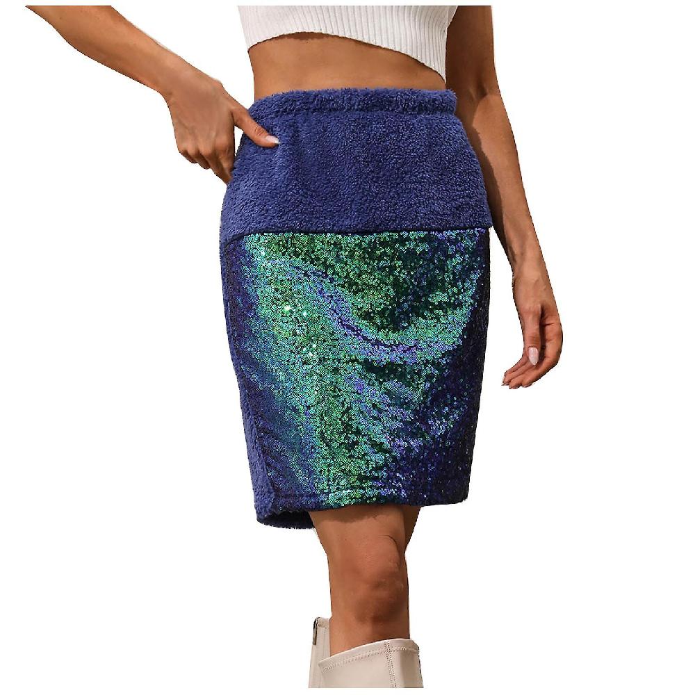 Women Skirts Women'S Casual Fashion Plush Sequins Stitching Christmas Wind Bag Hip Skirt