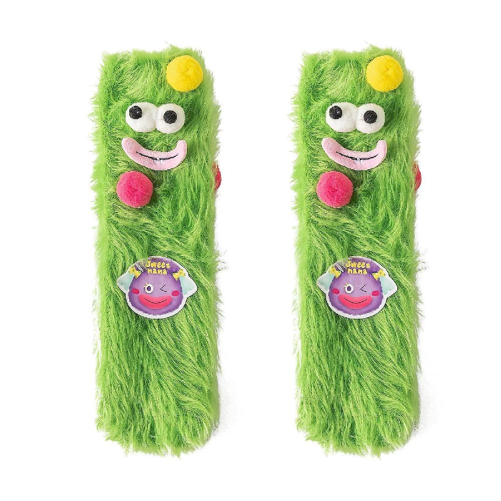 Women Socks Fluffy Cartoon Monster Socks Coral Velvet 3D Plush Quirky Socks Winter Warm Fuzzy Cozy Socks Christmas Gifts Slippers Socks(green)
