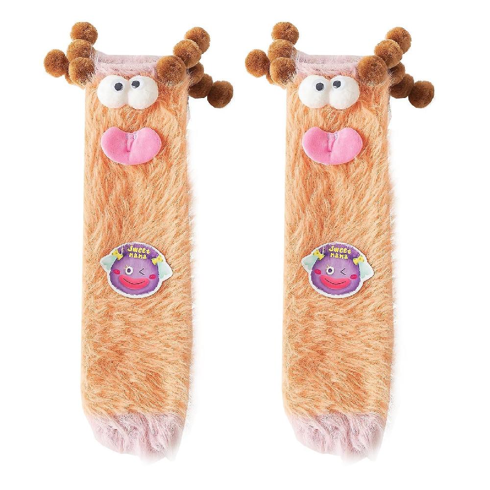 Women Socks Fluffy Cartoon Monster Socks Coral Velvet 3D Plush Quirky Socks Winter Warm Fuzzy Cozy Socks Christmas Gifts Slippers Socks(orange)