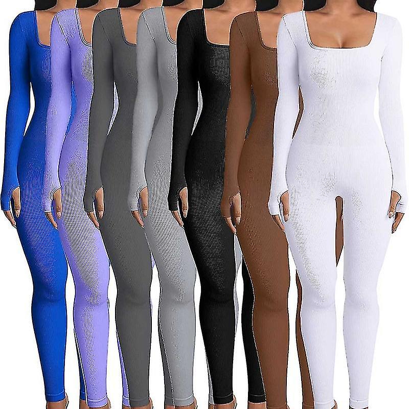 Women Yoga Jumpsuits Workout Ribbed Long Sleeve Sport Jumpsuits