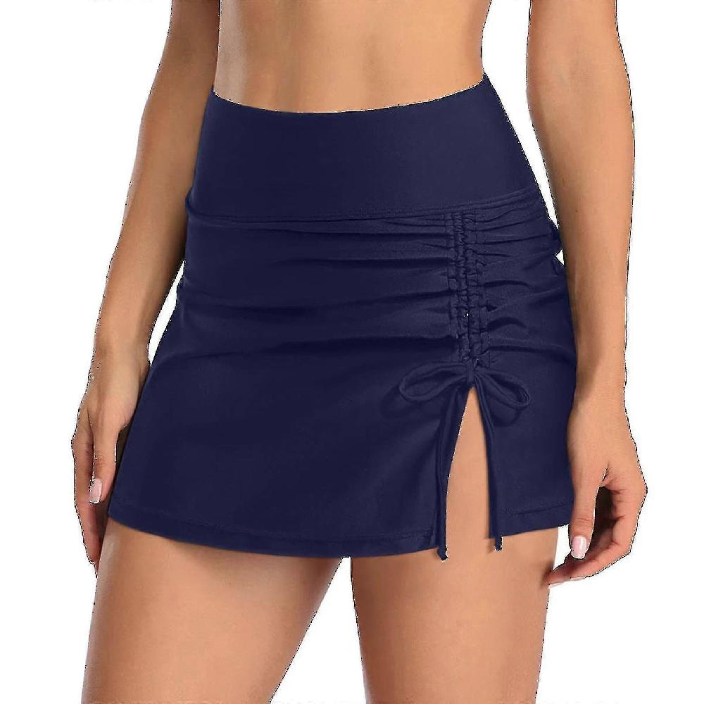 Women39;s Skirted Swim Bottom With Built-in Briefs High Waisted Split Sporty Drawstring Swim Skirt