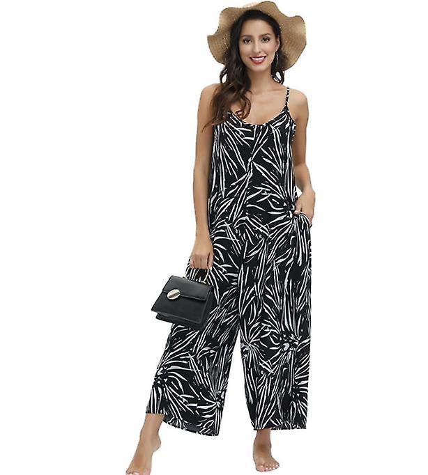 Womens Floral Printed Jumpsuits Sleeveless Strap Rompers Wide Leg Pants