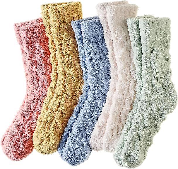 Womens Fuzzy Socks Soft Cozy Fluffy Slipper Socks Winter Warm Plush Sleeping Christmas Socks 5 Pairs