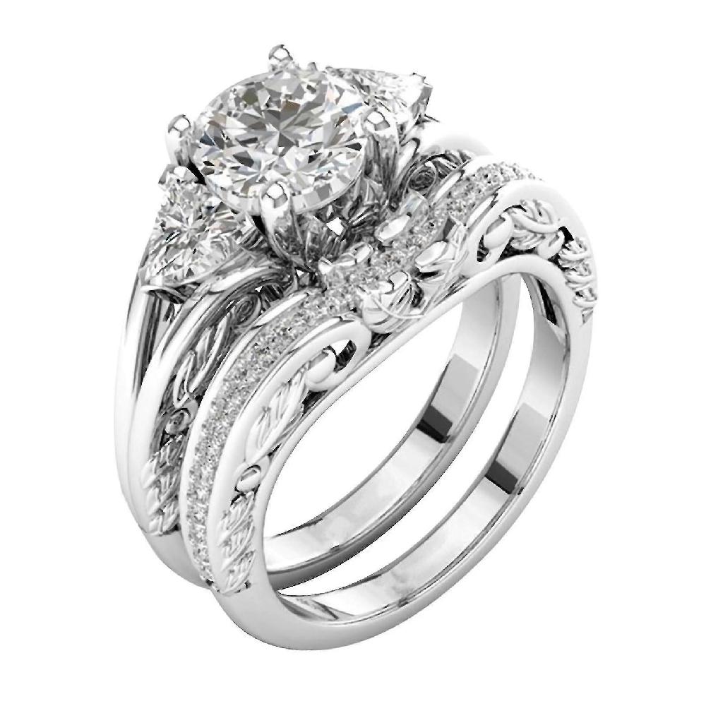 Womens Rings 2-in-1 Set Detachable Shiny Diamond Ring Jewelry Set Engagement Wedding Rings Lady Zirconia Ring Christmas Valentine's Day Festival Gift