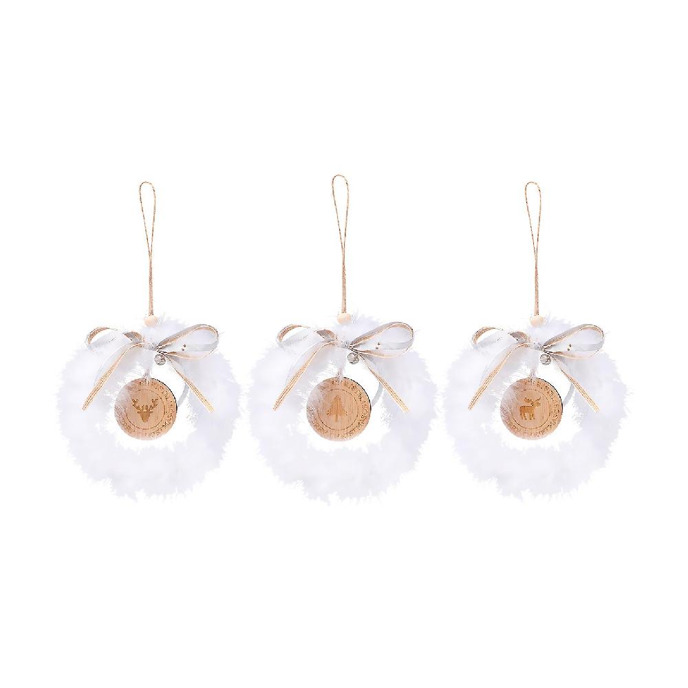 Wonderful Christmas Gift White Feather Rattan Ring Deer Head Pendant Lightweight Feather+wood Bowknot Bell Garland