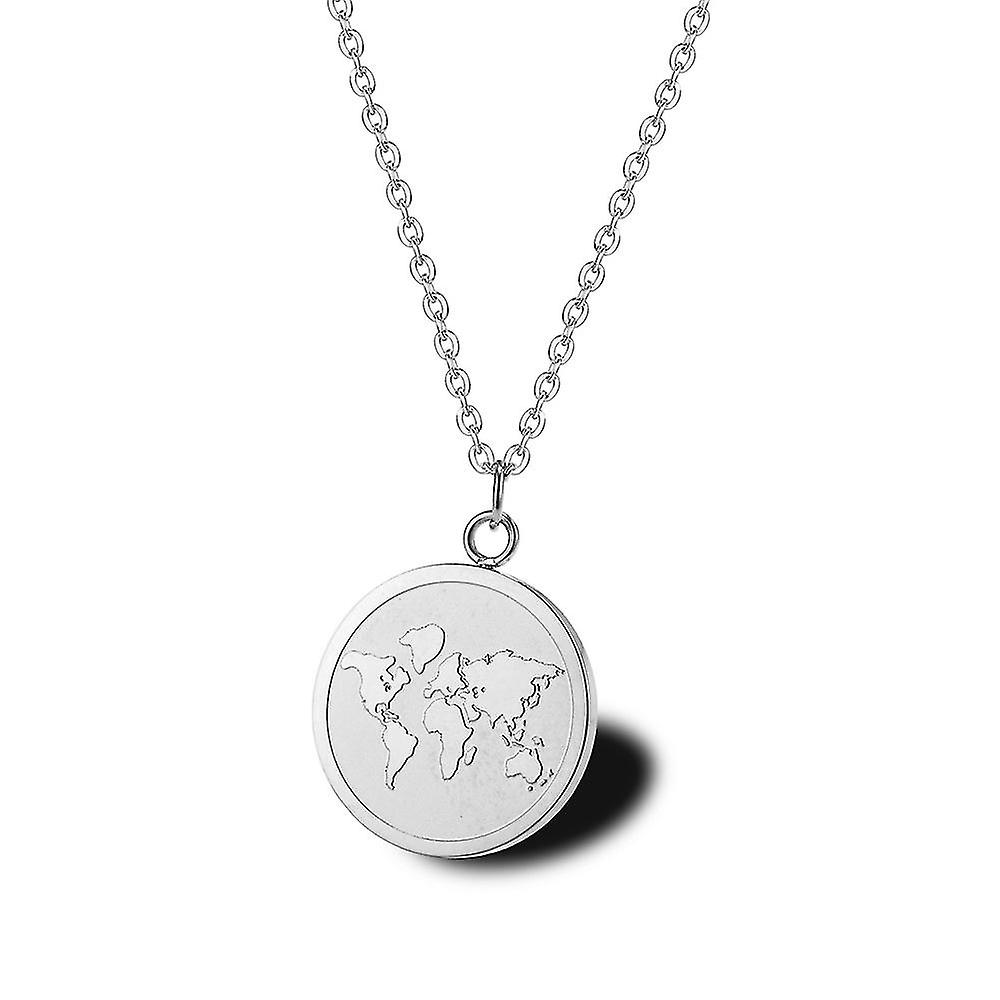 World Map Necklace Female Gold Coin Clavicle Chain Simple Three-dimensional Earth Round Card Sweater Chainsilver