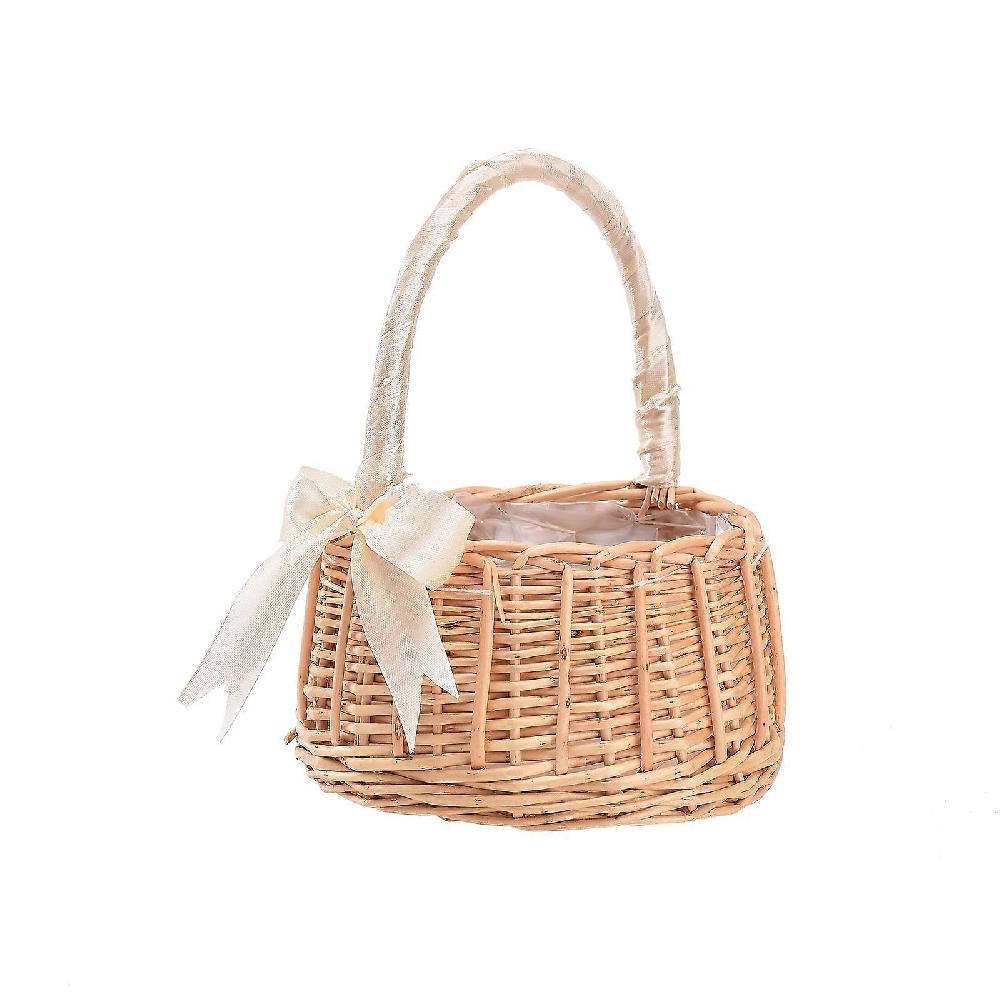 Woven Flower Basket Portable Flower Girl Handmade Natural Simulation Flower Basket