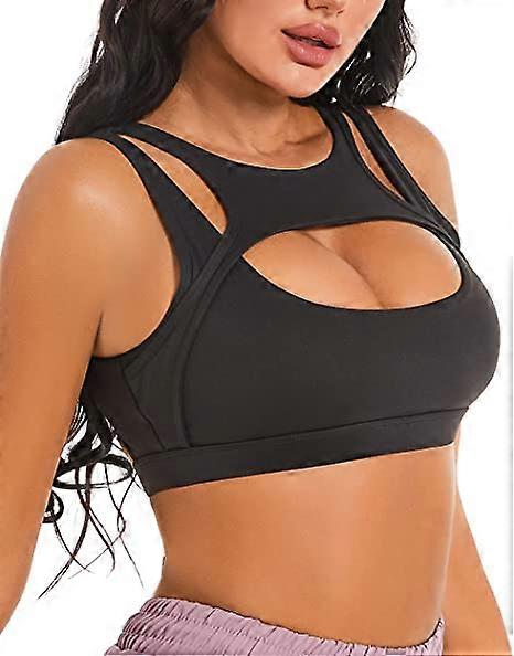 Xianrenge Push Up Sports Bra For Women Sexy Hollow Crop Tops With Removable Cups Yoga Workout Running Medium Support Black