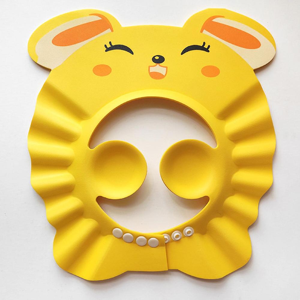 Yellow Adjustable Baby Bathing Shower Hat with Ear Protection Cover - Waterproof