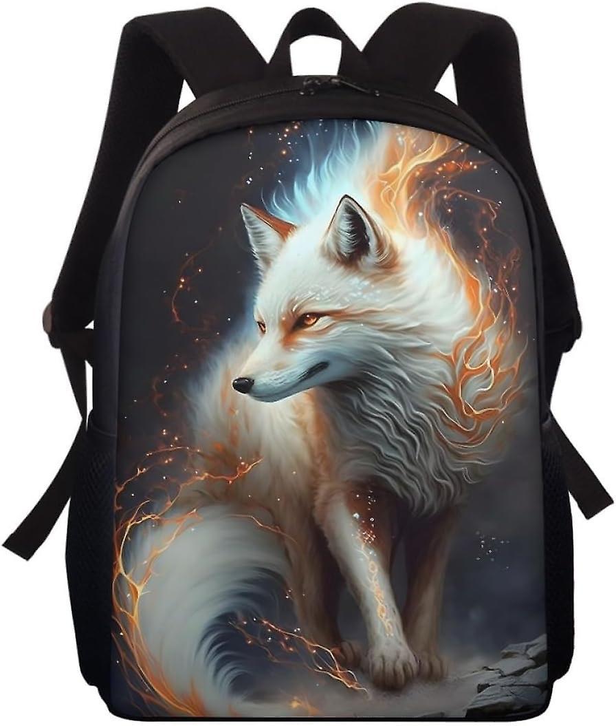 YJG POJHH1098ArtistMixWay 3D Animale Stampato Libro Borse Zaini per Ragazzo Uomo Bianco Volpe Daypack Borsa A Tracolla per Scuola Media Elementare Oro Totem Whi