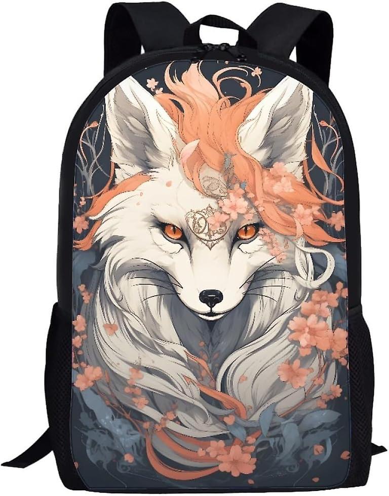 YJG POJHH970Fox Totem Zaino Stampato per Primario Ragazzo Ragazza Animale Borse Scolastiche Zaino Borse da Viaggio Borse da Campeggio Fiore di Luna Volpe Arancione-Volpe Arancione